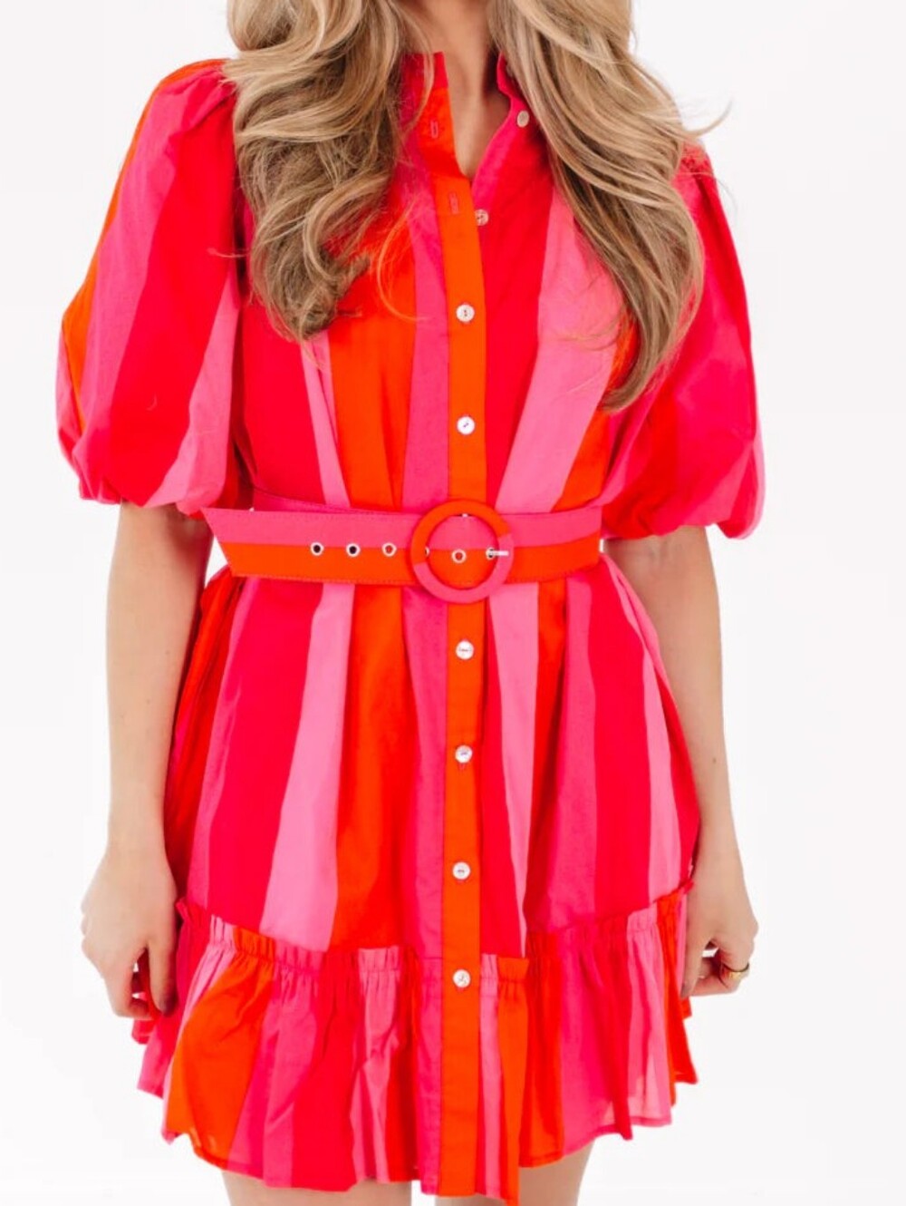 New J. Marie Rae Striped Dress (Missing Belt) Pink Red Size Small